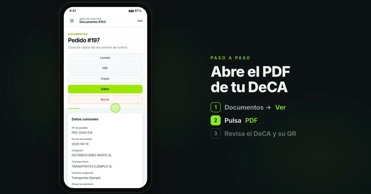 Ficha de un DeCA con el botón para sacar el PDF
