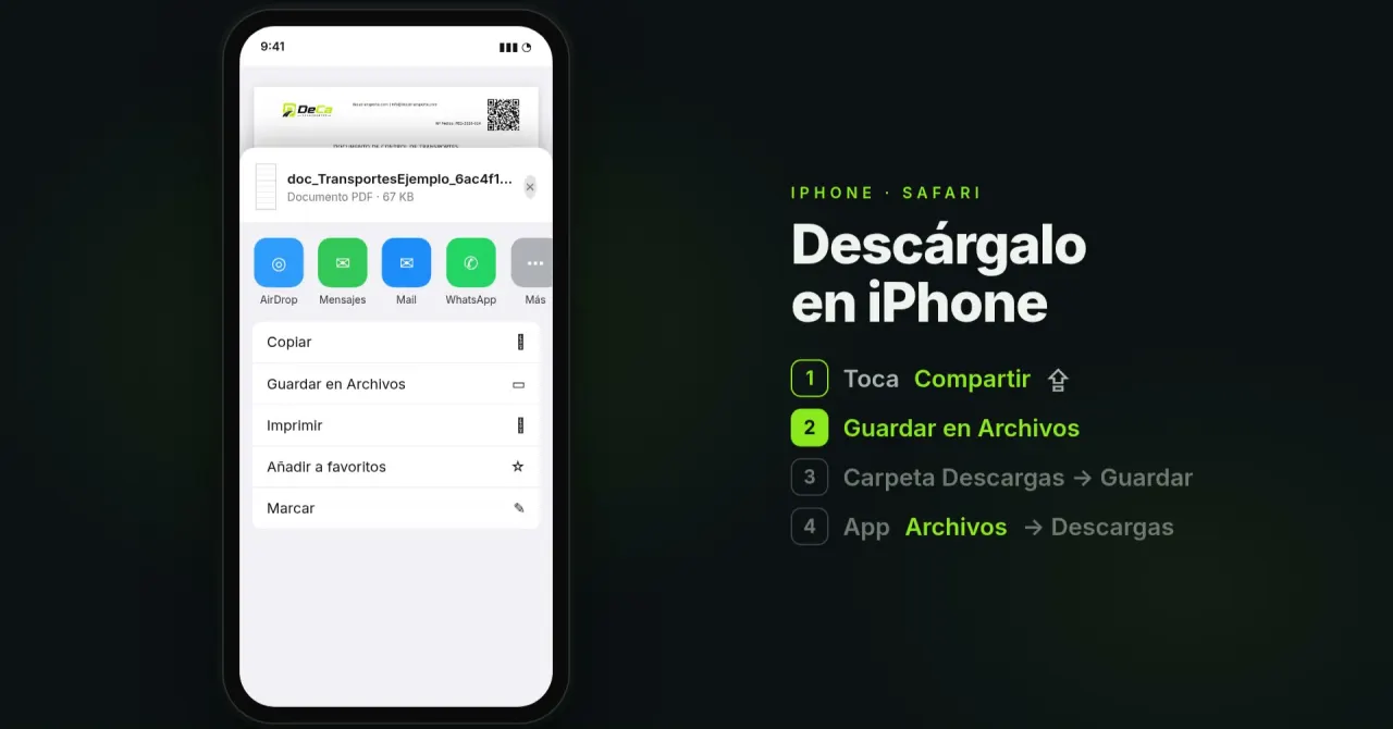 Guardar el DeCA en Archivos desde un iPhone